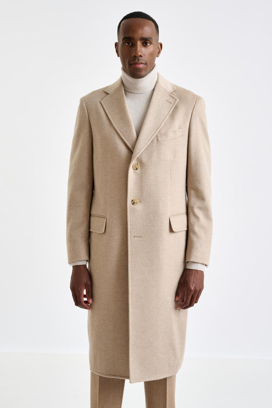 Beige 100% Cashmere Hereford Overcoat Zeus