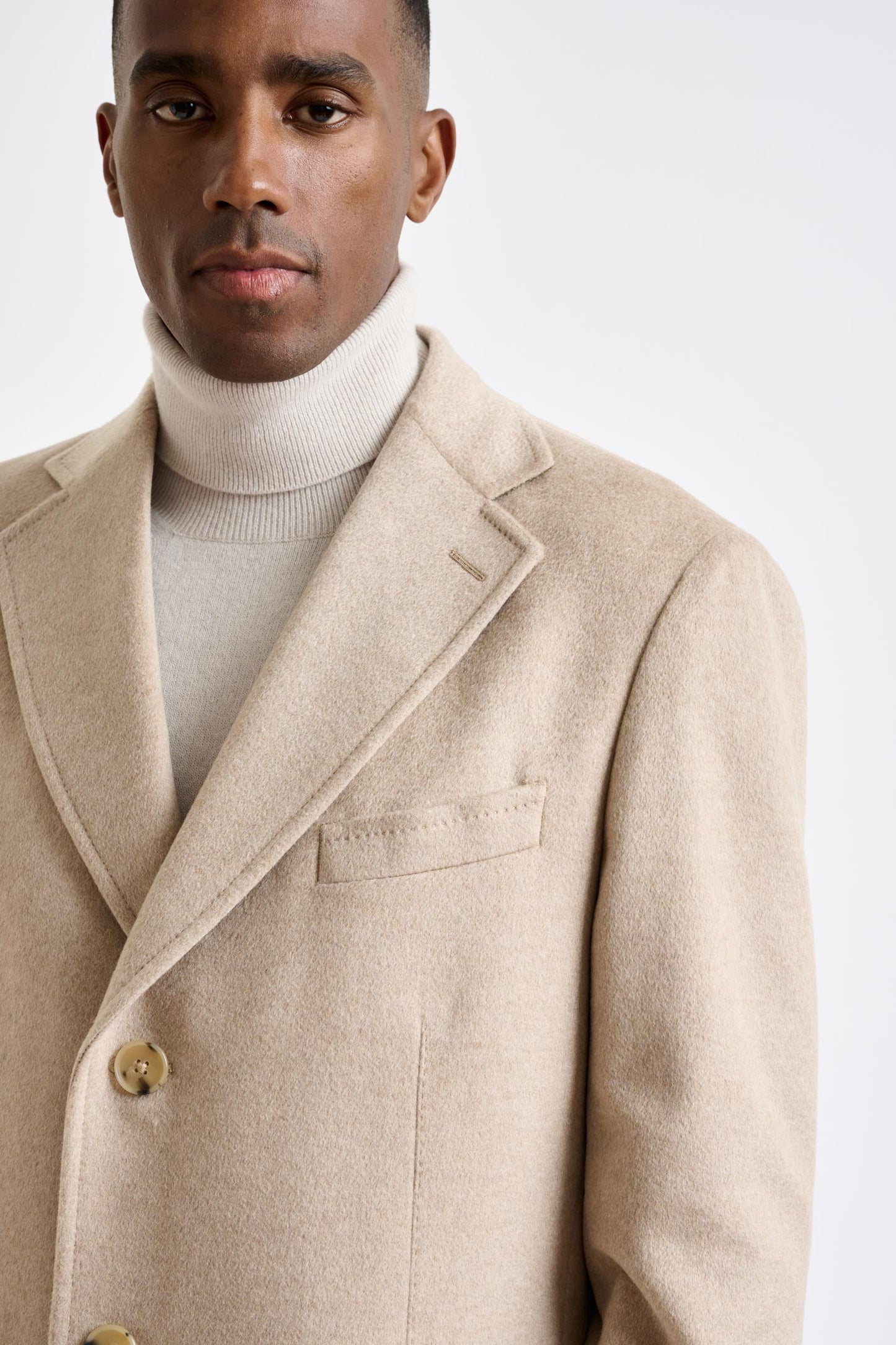 Beige 100% Cashmere Hereford Overcoat Zeus