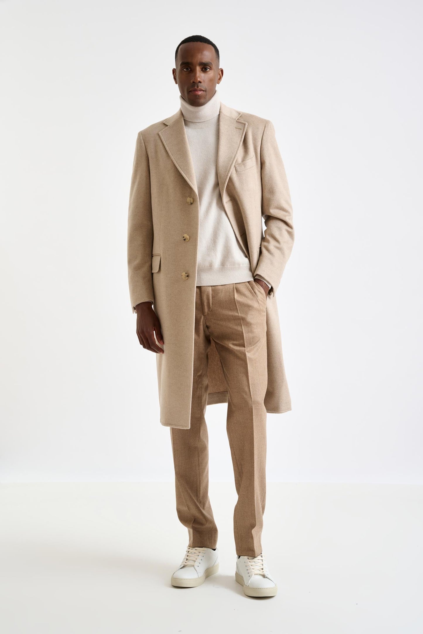 Beige 100% Cashmere Hereford Overcoat Zeus