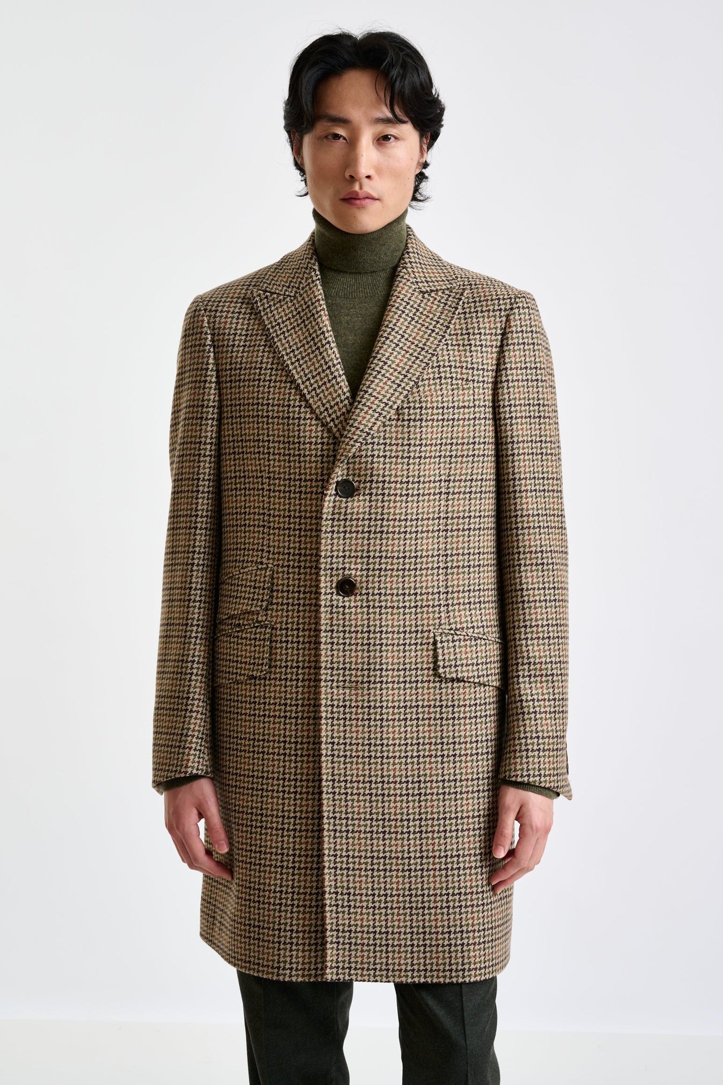 Check Brown Wool Tailored Overcoat