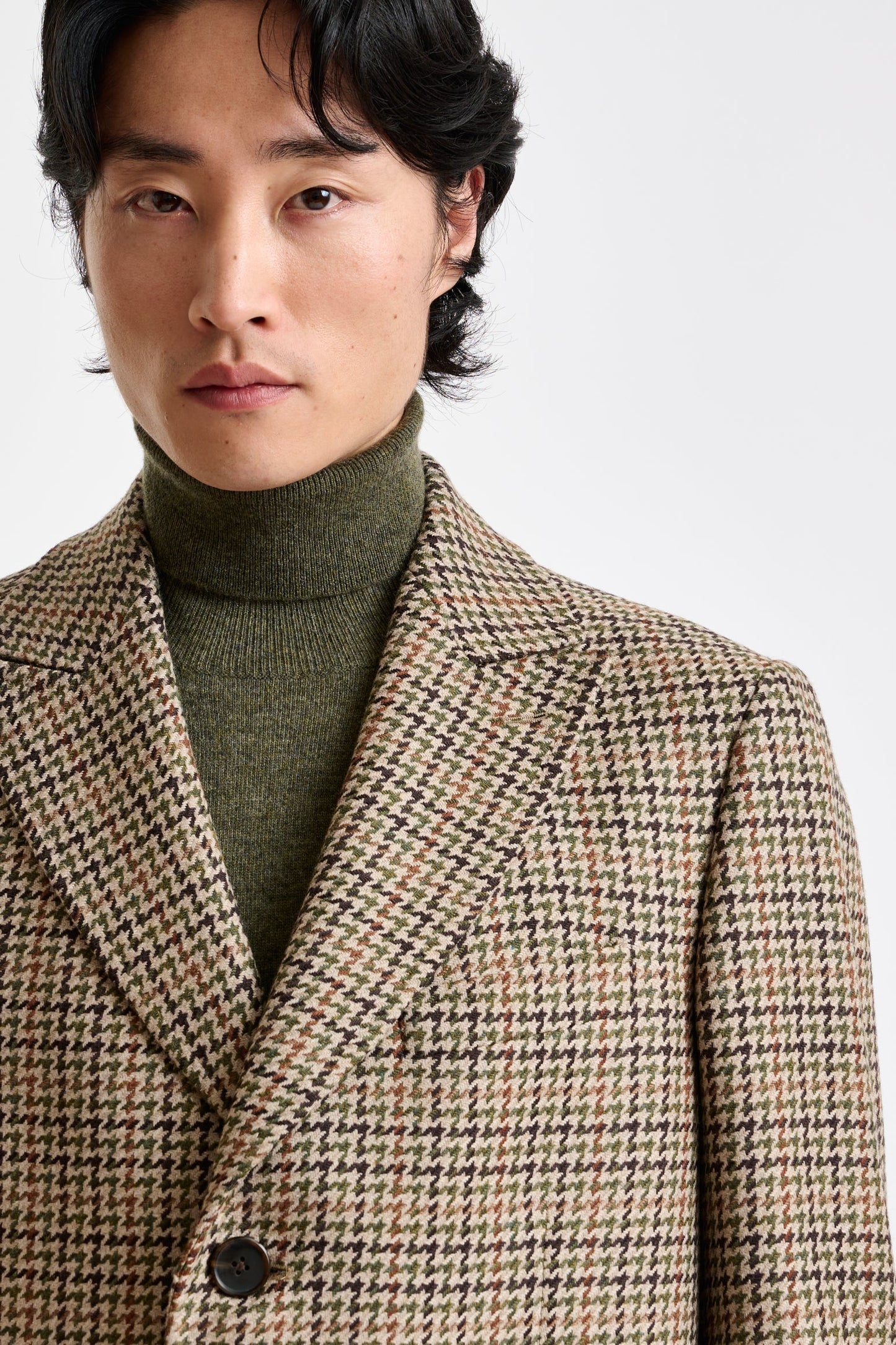 Check Brown Wool Tailored Overcoat