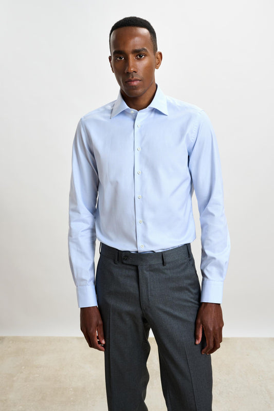 Formal Shirt Pique Micro Check Light Blue